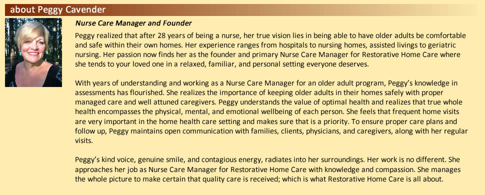 About Peggy Cavender at Restorative Home Care Wisconsin